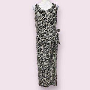August Hale Women's Maxi Dress Beige Black Geometric Silk Tie Waist Size 12